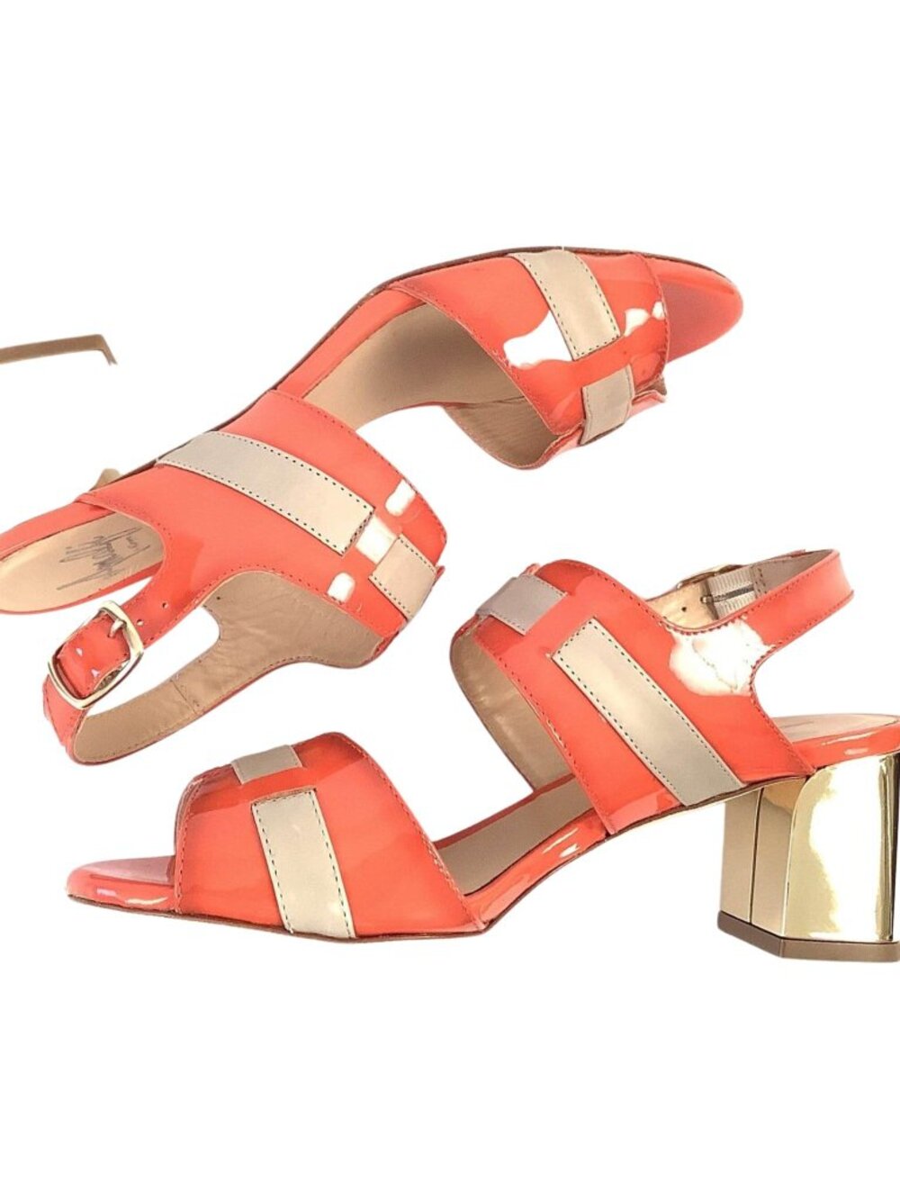Unworn Strappy Chunky Heels Deadstock Orange/Gold  Amalfi Size 7.5